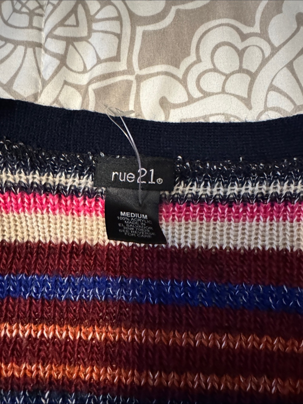 Rue21 Striped Multicolor Open Cardigan with Navy Trim - Picture 2 of 7